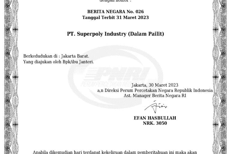 BERITA NEGARA BNRI PT SUperpoly Industry